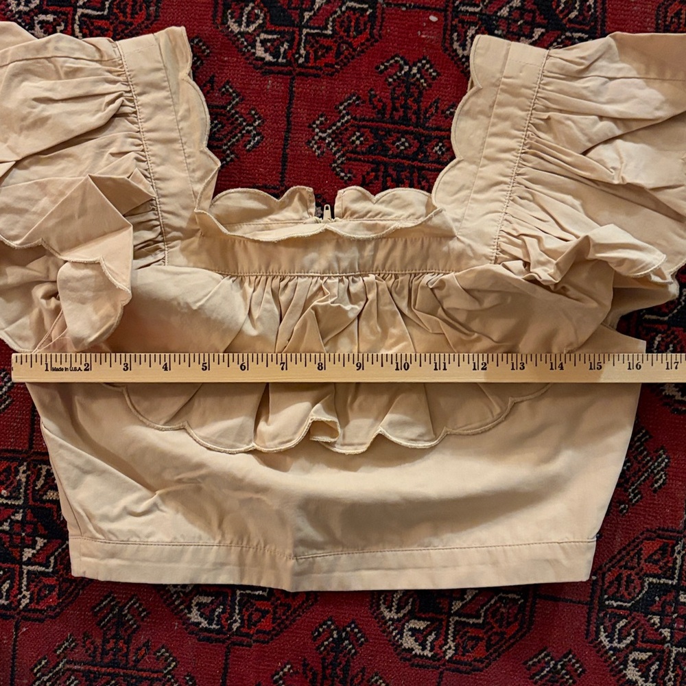 Hunter Bell Kate Beige Khaki Ruffle Crop Top - Picture 11 of 13